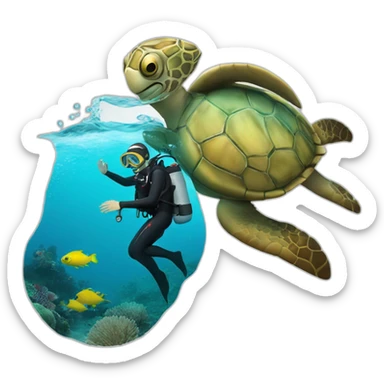 scuba diver diving with sea turtle sticker