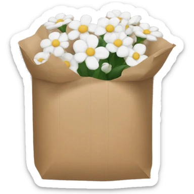 white flowers in brown paper sticker
