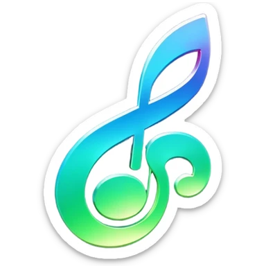 music icon, shining, 3D gradient blue to green music icon logo note  no background unique y2k clipart sticker