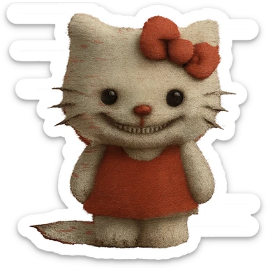 Add a digital glitch effect to the image while keeping the uncanny and unsettling vibe. Remove the background entirely for a clean isolated subject. sticker