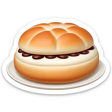 Red bean paste bun Dousha Bao with visible filling, simplified emoji style with bold outlines and bright colors, cartoon style sweet Chinese steamed bun sticker