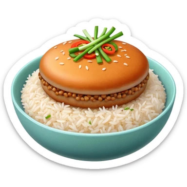 I want a minced pork patty on a bowl of rice sticker