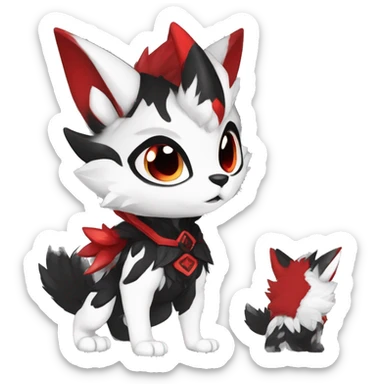 Anthro-Edgy-Cool-Dark-Black-White-Red-Contrast-Colors-Fantasy-Fur-Sona-Chibi-Shiny-Fakémon-Hybrid full body sticker