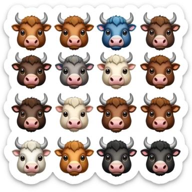 make an image which give a clear context of a cattle/buffalo diffrent  breeds gallery  in this i will showing diffrent diffrent breeds of cattle / buffalo  sticker