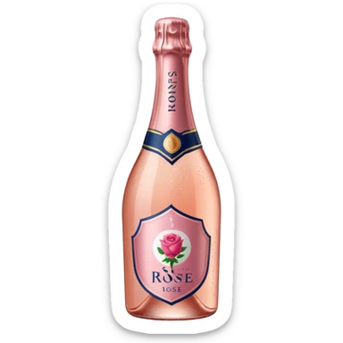 bottle of sparkling rosé with a rose logo on the label, tilted to the left, no glass sticker