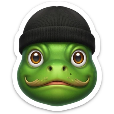 frog with beard and moustache and black beanie sticker