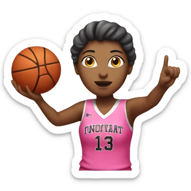 a female shooting a basketball wearing pink sticker