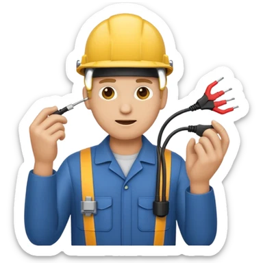 emoji of an electromechanical technician man adjusting electrical wires, apple emoji style, large size sticker