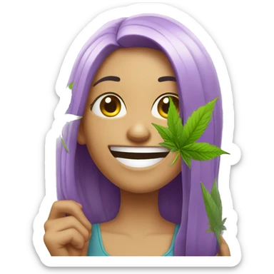goofy silly girl laughing holding weed plant  sticker