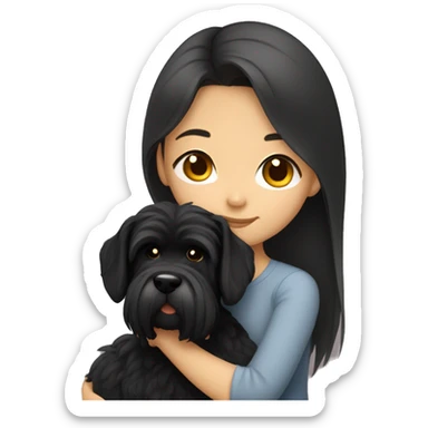 Asian girl with long hair cuddling with black schnauzer sticker