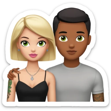 Brown skin blonde hair brown eyed barbie with her pale boyfriend with black short hair and green eyes with tattoos sticker