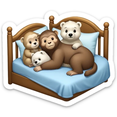 A monkey an otter and a polar bear in a bed sticker