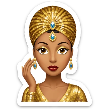 Josephine Baker with dark brown hair, gold outfit sticker