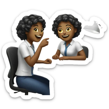 Two girls laughing at work desk  sticker