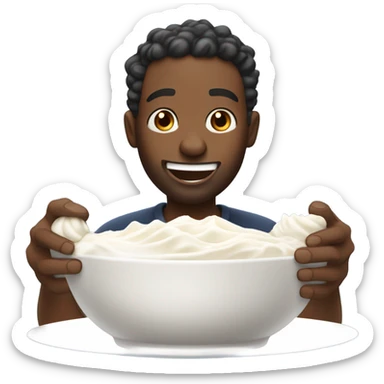 A black man with a bunch of whipped cream to eat sticker