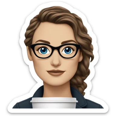  ⁸lHyper Realistic Photo keireav Knightly wearing black glasses and blue eyes holding Starbucks  sticker