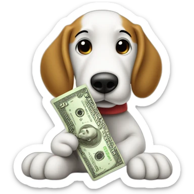 Rolled up single dollar bill, held by snoopy in his hand against his snout sniffing a pile of sugar sticker