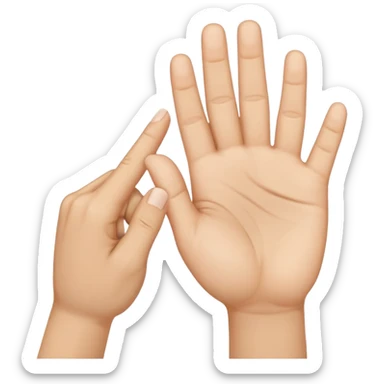 right hand showing the hand symbol for the letter E, fingers bent at the knuckles, thumb across the palm, no text sticker