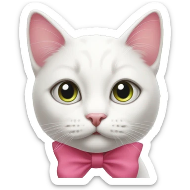 white and red cat with a pink bow on her ear sticker