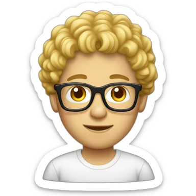 Blond man curly hair glasses t shirt sticker
