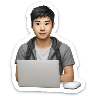 asian teen computer science major intern as software engineer in a cool tech startup with drip sticker
