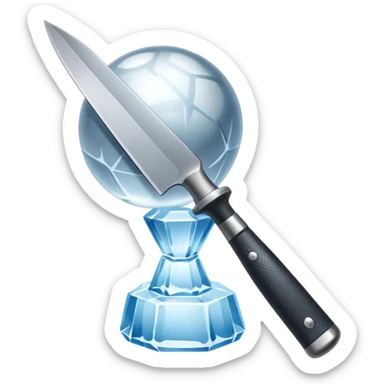 The knife is only visible from above, its tip showing from behind the ice ball. sticker