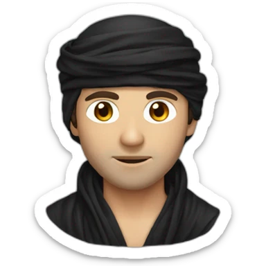 White Man wearing black omani musar, without side suspended cloth sticker