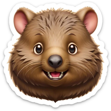 Cinematic Comical Wombat Portrait Emoji, Head tilted dramatically with an exaggeratedly amused expression, featuring a striking, glossy shaggy brown fur with bold textures and wide, expressive eyes filled with playful disbelief, Simplified yet hilariously expressive features, highly detailed, glowing with a slightly sassy glow, high shine, dramatic yet playful, stylized with an air of cheeky bush mischief, bright and endearing, soft glowing outline, capturing the essence of a spirited and over‐the‐top wombat, so meme‐worthy it feels like it could snort its way into internet fame instantly! sticker