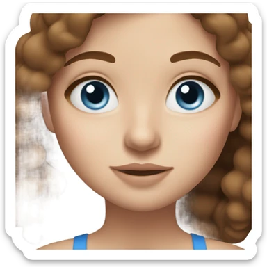 Girl putting on makeup blush and foundation on white skin while having Brown hair and blue eyes and freackles sticker