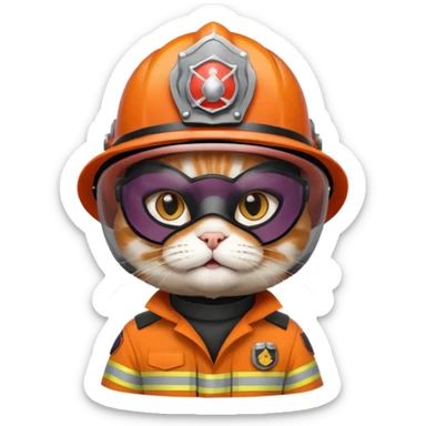 Cat firefighter, uniform including helmet of uniform sticker