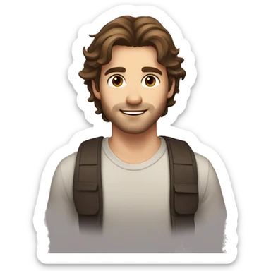 Cute man with shoulder length brown hair brown eyes and stubble sticker