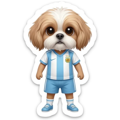white and light brown shih zhu wearing a Argentina Light blue and whitesoccer jersey v neck 2026 work cup sticker