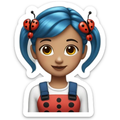 One girl with blue hair pigtails and ladybug suit sticker