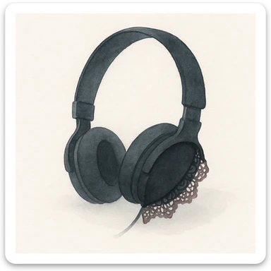 goth headphones, black with lace, watercolor art style sticker