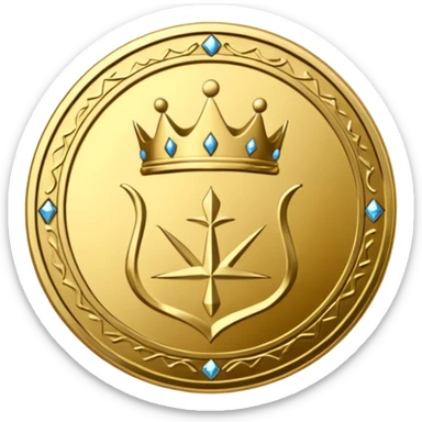 sharpen medieval golden coin with crown symbol inside sticker