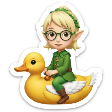 tiny forest elf blode hair with round glasses riding a duck sticker