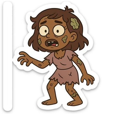 brown-skinned zombie girl, cartoon style, visible zombie details, expressive face sticker
