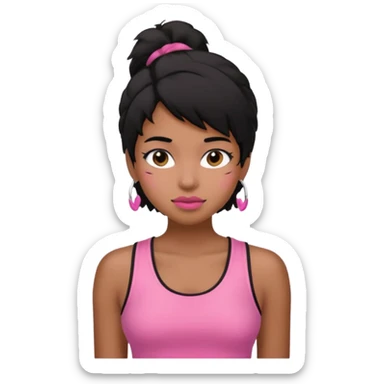 chica morena , corte de cabello negro y un poco despeinado, con una blusa de tirantes simple, rosa y coquette sticker