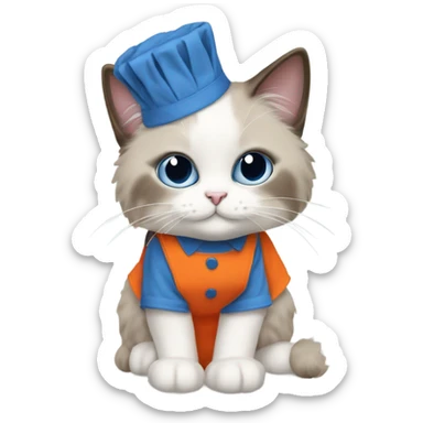 Blue point Ragdoll cat wearing an orange apron  sticker