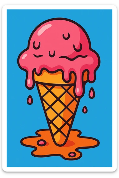 melting ice cream cone, vibrant colors, fun illustration style sticker