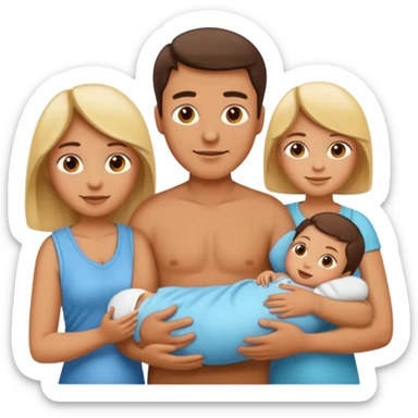 A family emoji set: a man and a woman as parents, and one newborn sticker