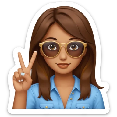 Brown hair girl with sunglasses who makes a peace sign with her fingers sticker