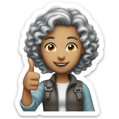 Grey curly hair girl with thumb up, lighter skin, narrower face sticker