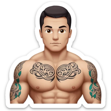 tattoo man, white skintone, more highlight the tattoo, body builder, tatto on chest. sticker