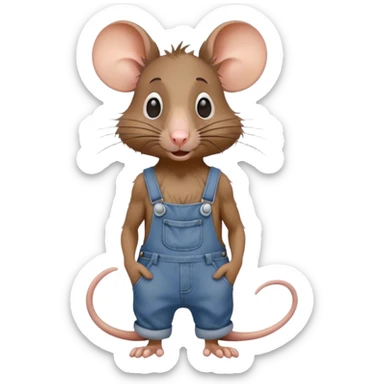 skinny rat disheveled long-nose wearing-overalls no-shirt confused sticker