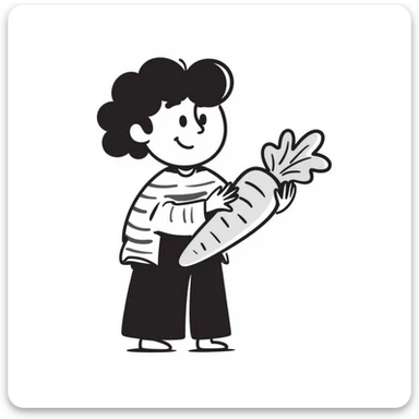 A person from the Roblox game Grow a Garden, who is a seller holding a carrot sticker