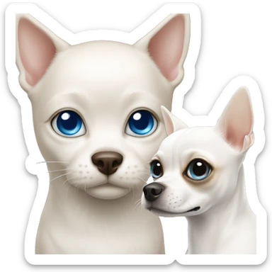 white cat with blue eyes standing next to tan chihuahua with dark eyes  sticker