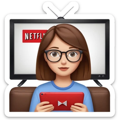 una ragazza con capelli marroni con occhiali guarda netflix sulla tv sticker