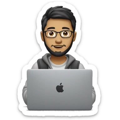 student Asian Person with beard working on macbook laptop sticker