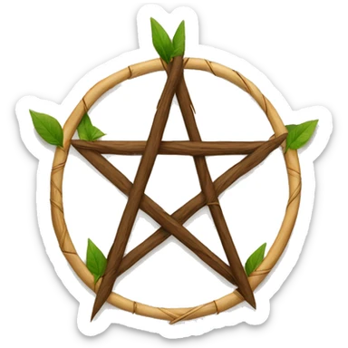 Pentagram made from wooden sticks with a few leaves  sticker